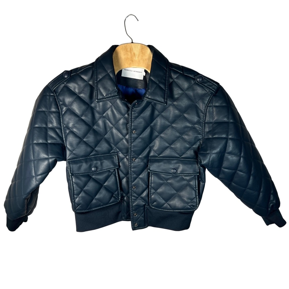 Rebecca Minkoff Bomber Jacket Women Medium Navy Quilted Faux Leather NWT